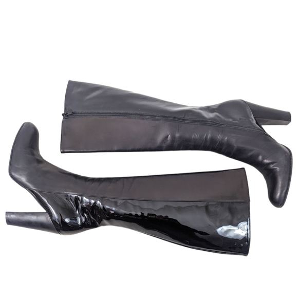 Cole Haan Leather Knee High Boots Heeled Patent Leather Womens 7.5 Black Block - Picture 4 of 14